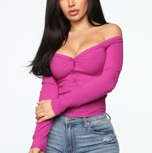 Fashion Nova Stay Away Off Shoulder Top - Magenta